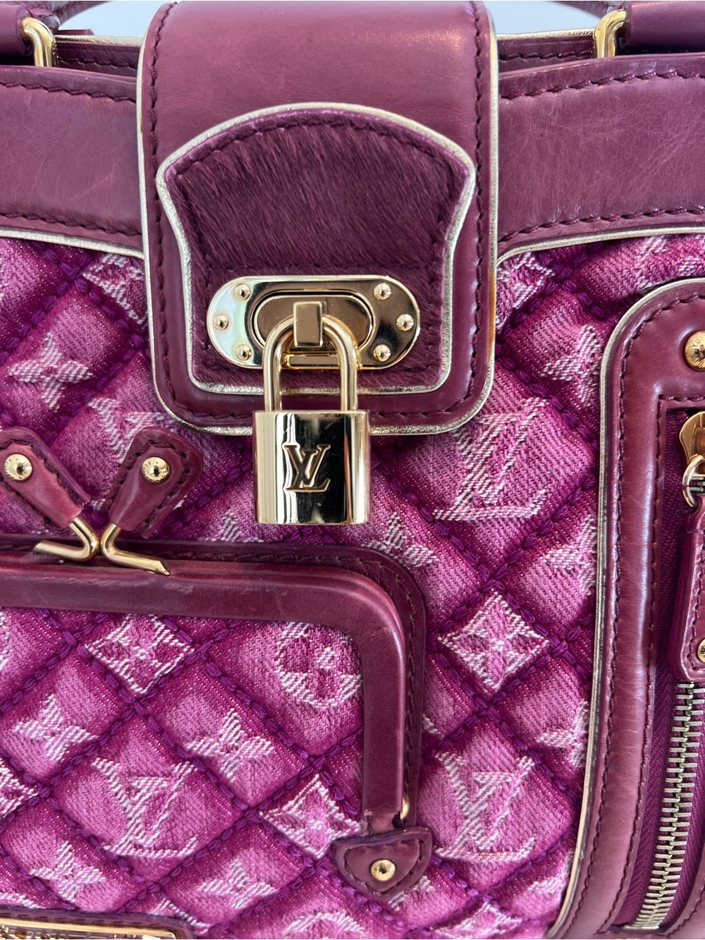 Louis Vuitton Quilted Pink Monogram Satchel with Gold Hardware - Picture 4 of 6